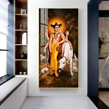Hindu Lord Dattatreya Premium Acrylic Vertical Wall Art