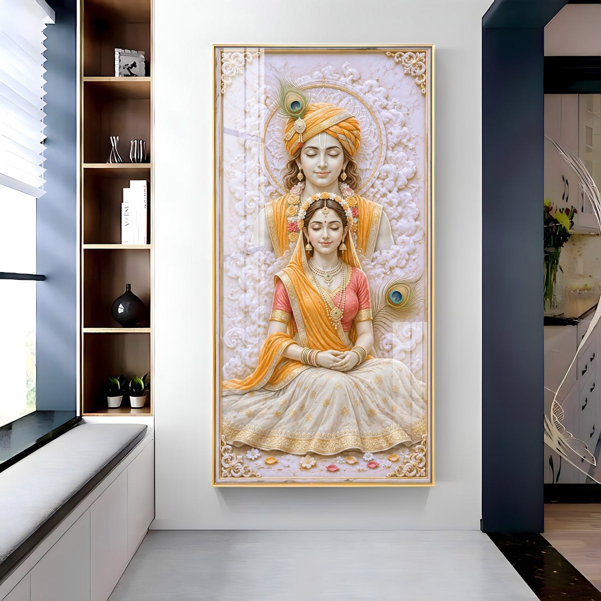 Meditation Radha Krishna Premium Acrylic Vertical Wall Art