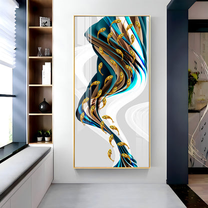 Rich Golden Carp School of Fish Premium Acrylic Vertical Wall Art