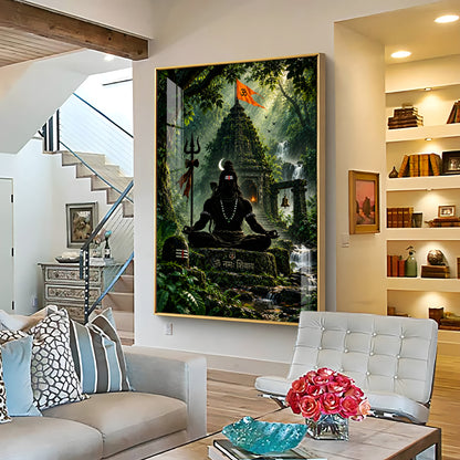 Lord Shiva Meditating In Forest Premium Acrylic Vertical Wall Art