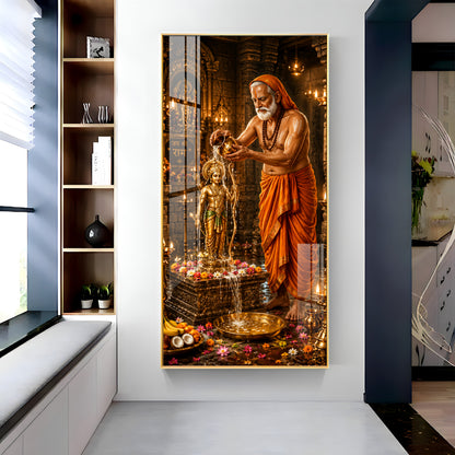 Shri Raghavendra Swamy Ritual Abhishek On Lord Ram Premium Acrylic Vertical Wall Art