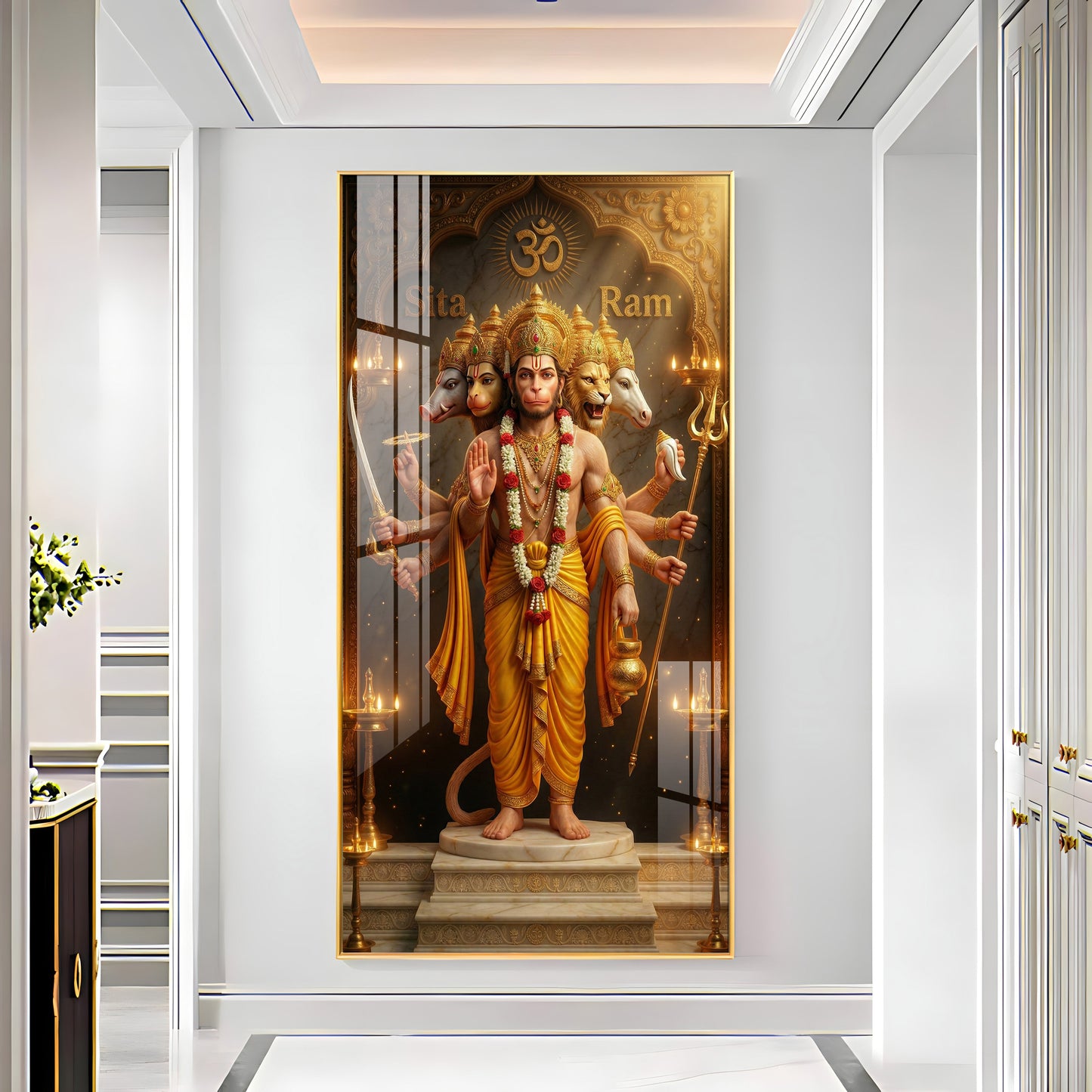 Divine Embrace of Hanuman Premium Acrylic Vertical Wall Art