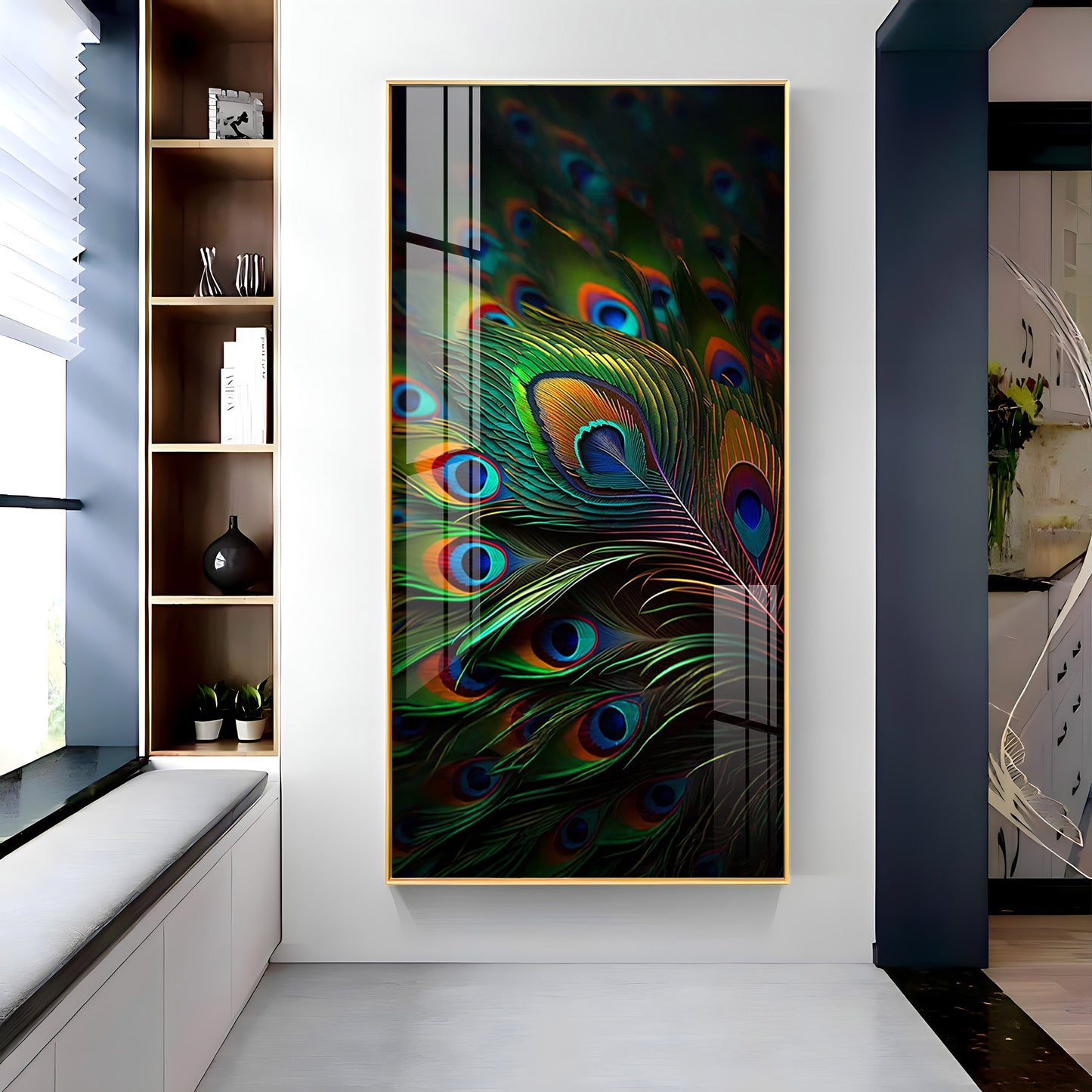 Peacock Feathers Premium Acrylic Vertical Wall Art
