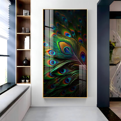 Peacock Feathers Premium Acrylic Vertical Wall Art