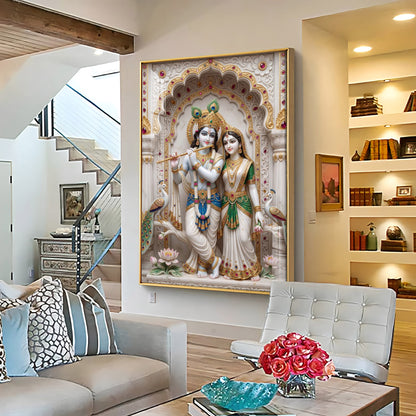 Peaceful Presence Of Radha Krishna Premium Acrylic Vertical Wall Art