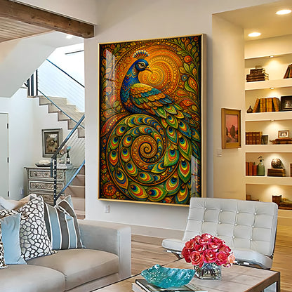 Vibrant Mandala Peacock Premium Acrylic Vertical Wall Art
