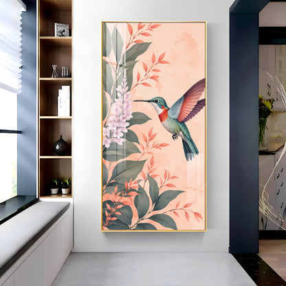 Hummingbird & Botanical Flowers Premium Acrylic Vertical Wall Art