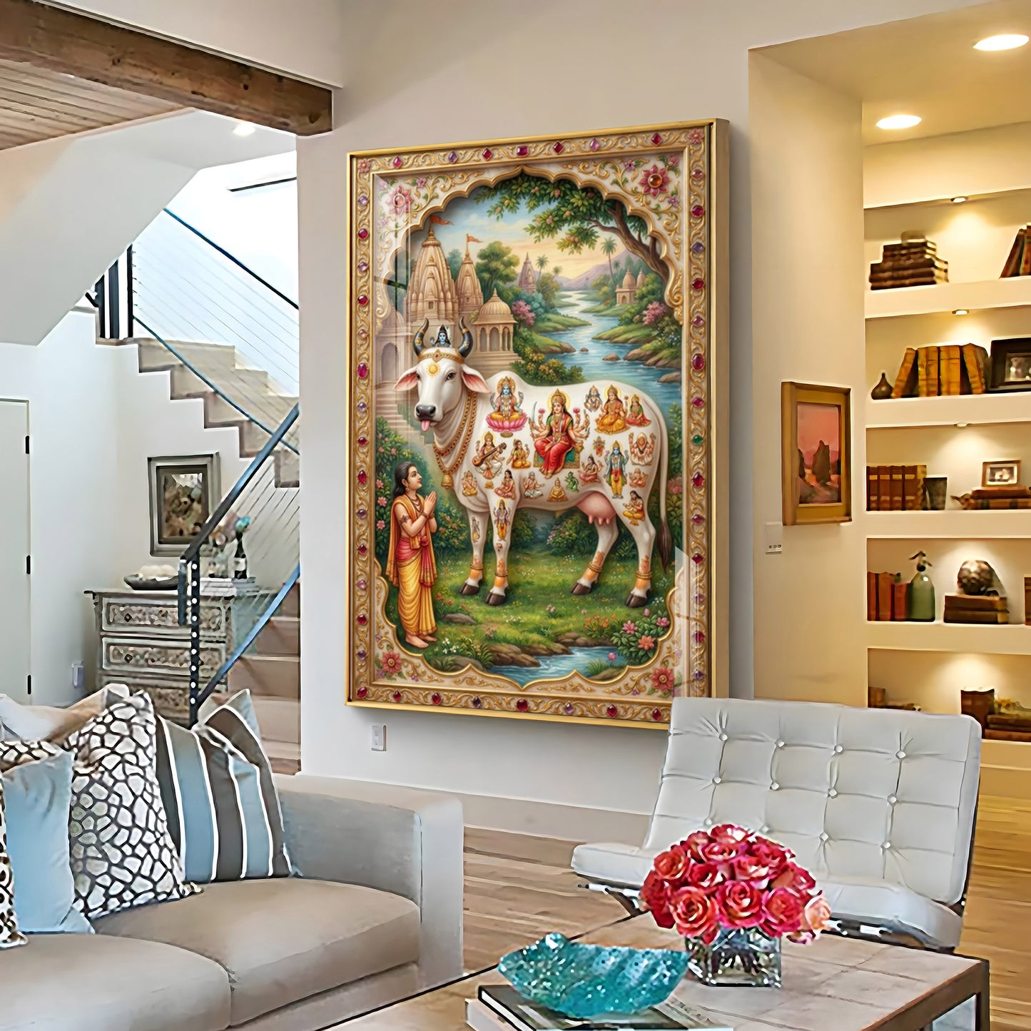 Kamdhenu Gau Mata Premium Acrylic Vertical Wall Art