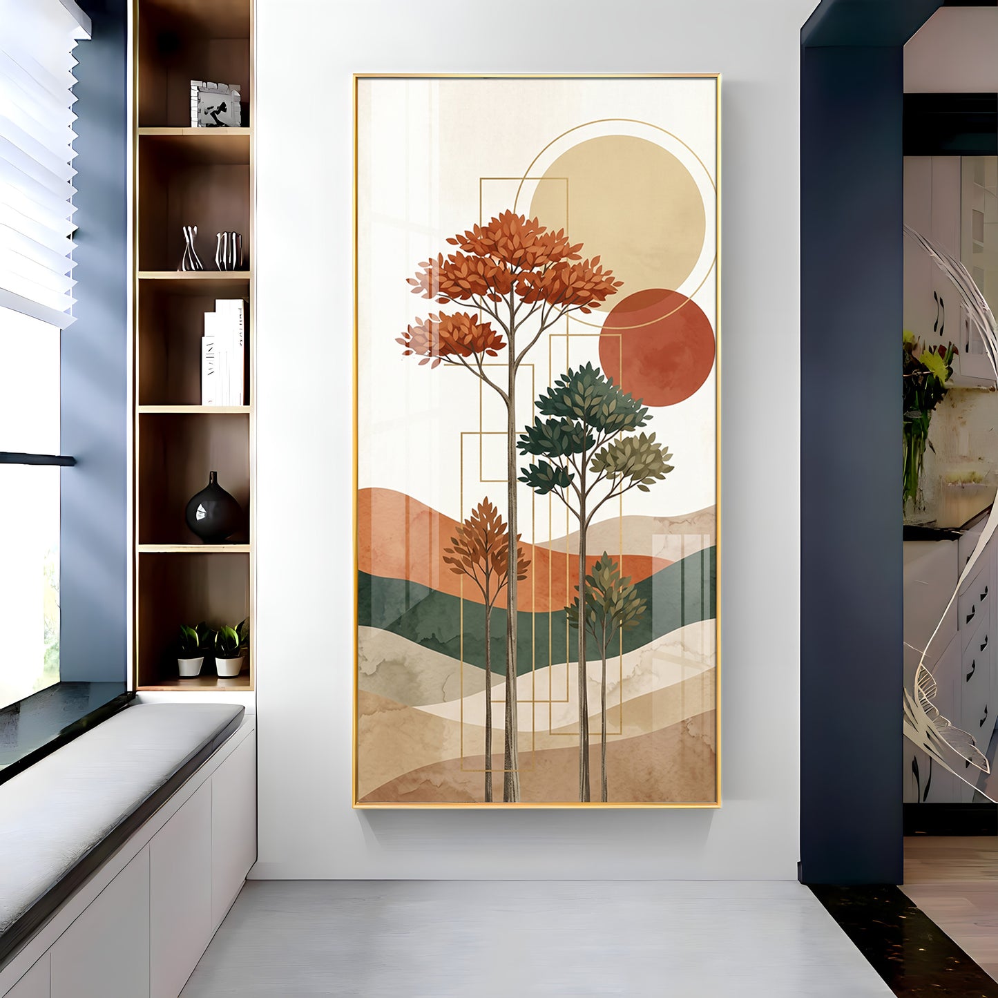 Boho Trees & Mountain Premium Acrylic Vertical Wall Art