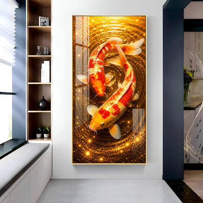 Twin Golden Koi Fish Premium Acrylic Vertical Wall Art