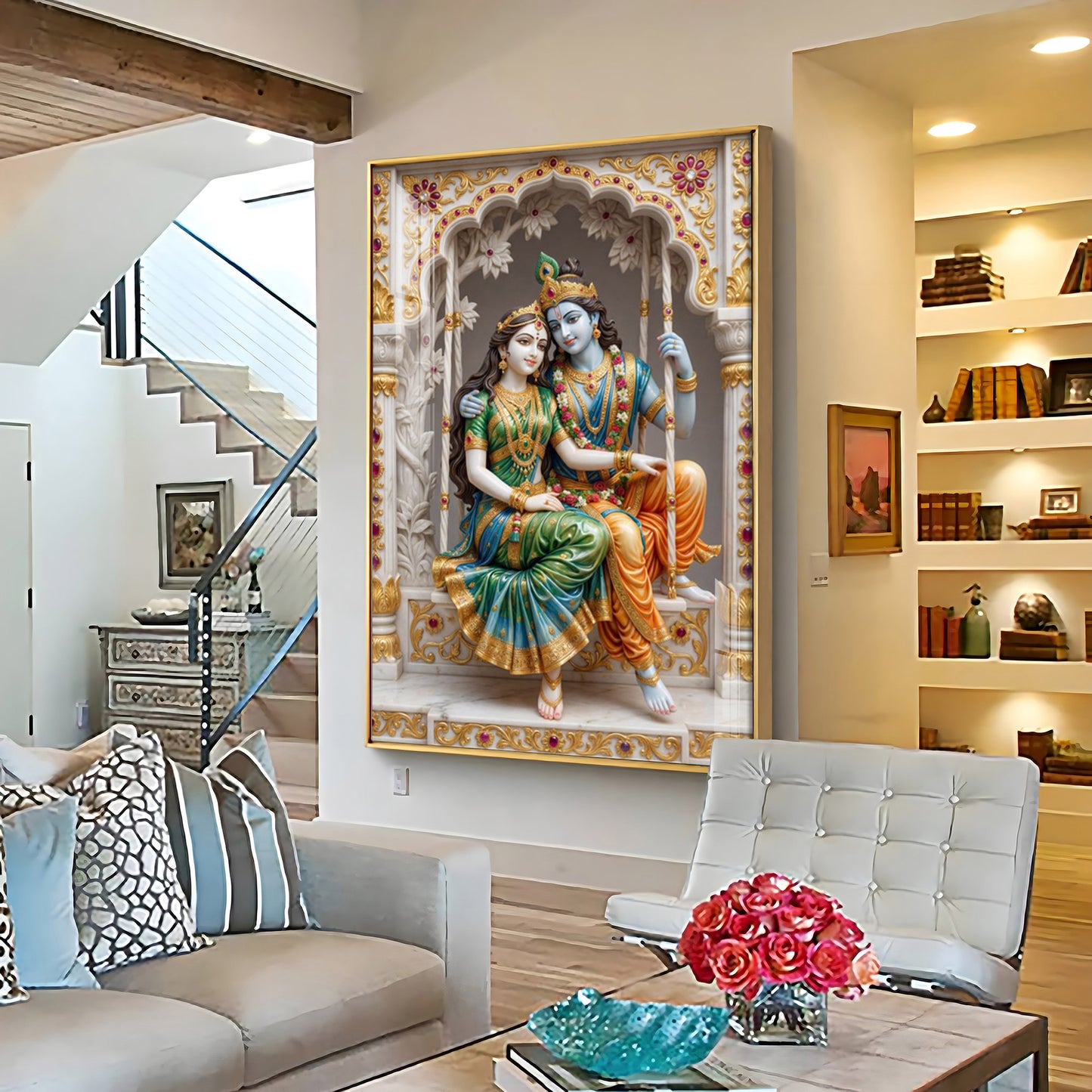 Sri Radha Krishna Blessing Premium Acrylic Vertical Wall Art