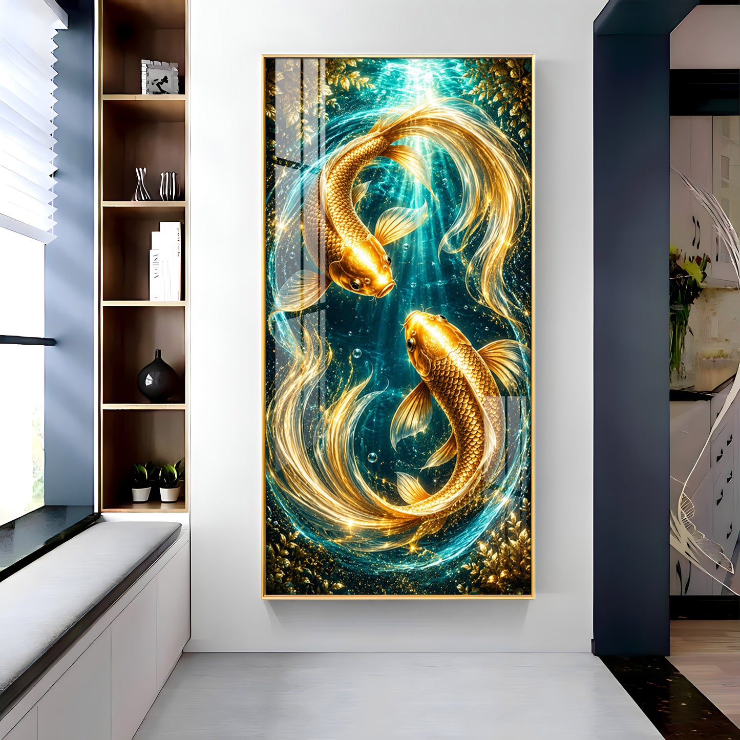 Pair Of Golden Koi Fish Premium Acrylic Vertical Wall Art