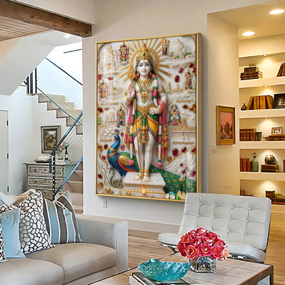 Lord Kartikeya With Peacock Premium Acrylic Vertical Wall Art