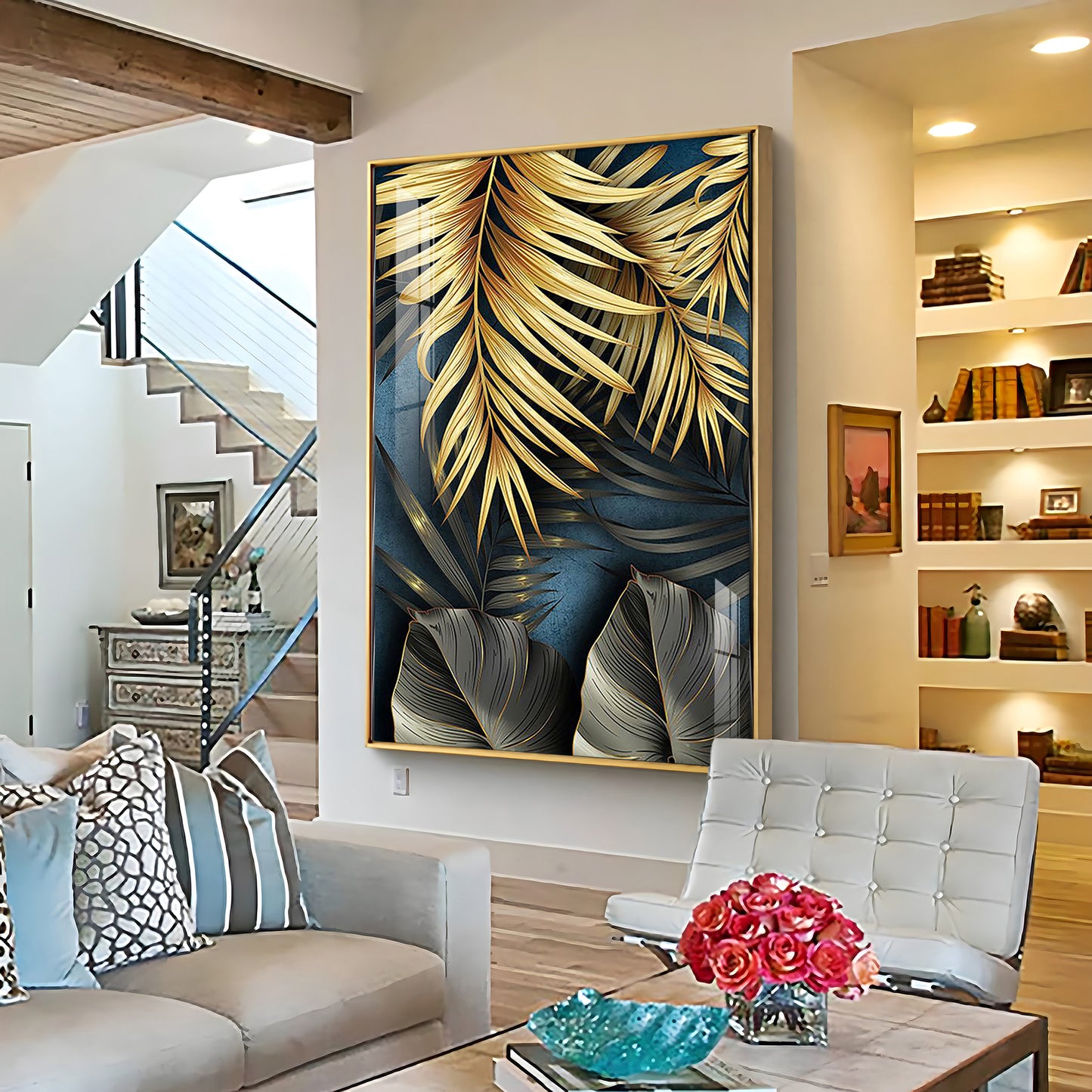 Tropical Golden Leafs Premium Acrylic Vertical Wall Art
