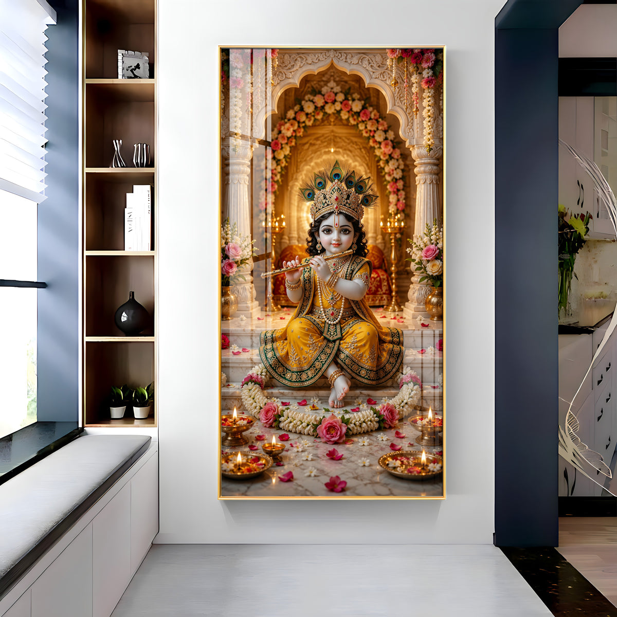 Divine Little Bal Krishna Premium Acrylic Vertical Wall Art