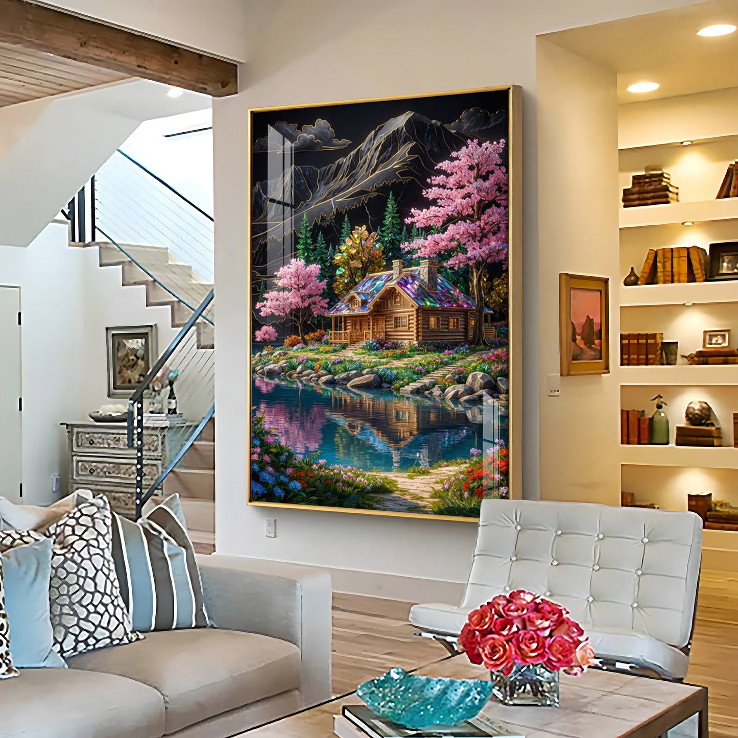 Water & Colorful Floral Landscaping Premium Acrylic Vertical Wall Art