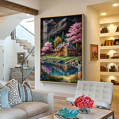 Water & Colorful Floral Landscaping Premium Acrylic Vertical Wall Art