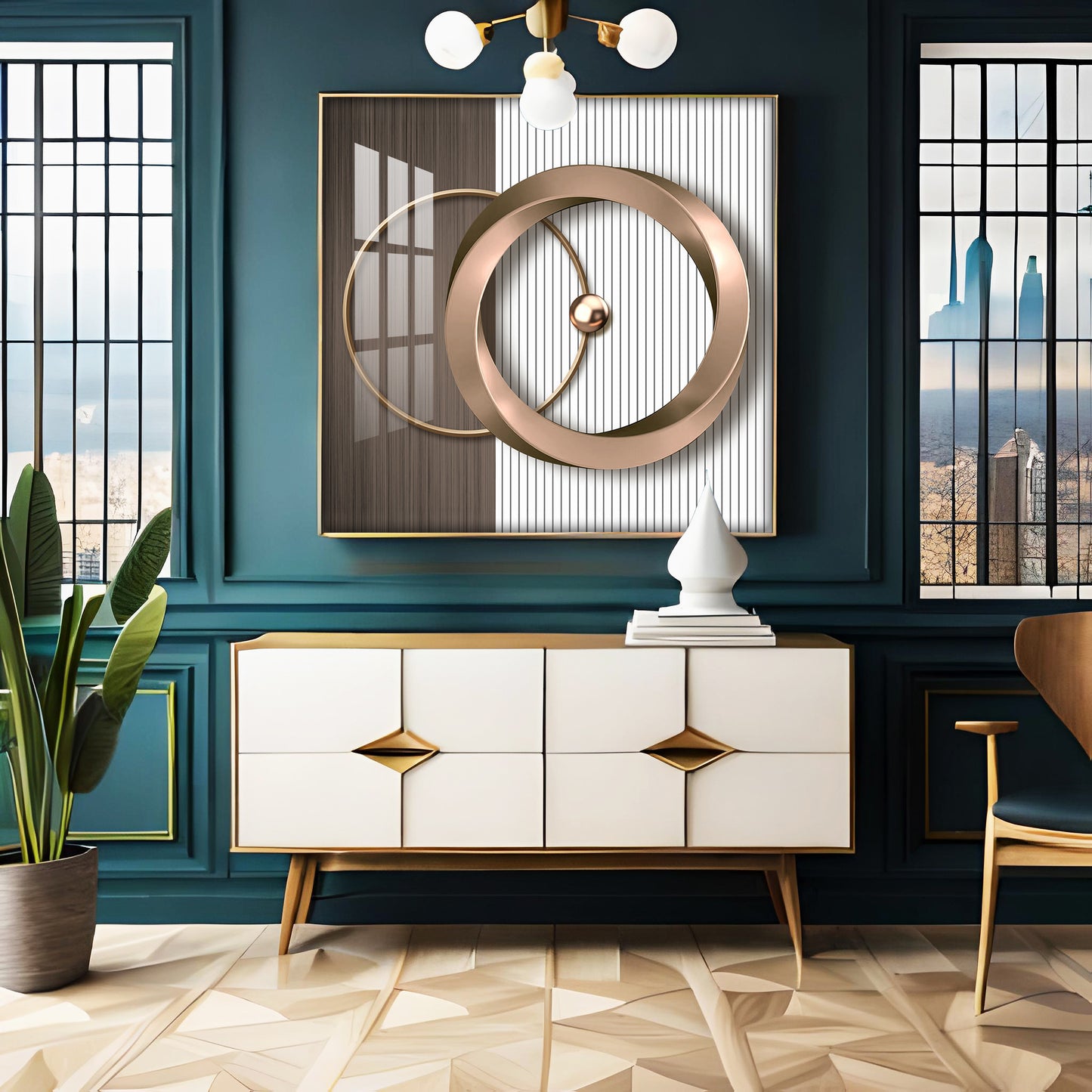 Modern Gold Geometric Premium Acrylic Square Wall Art