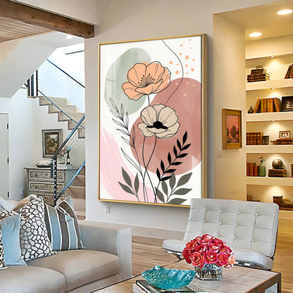 Floral Line & Geometric Shapes Premium Acrylic Vertical Wall Art