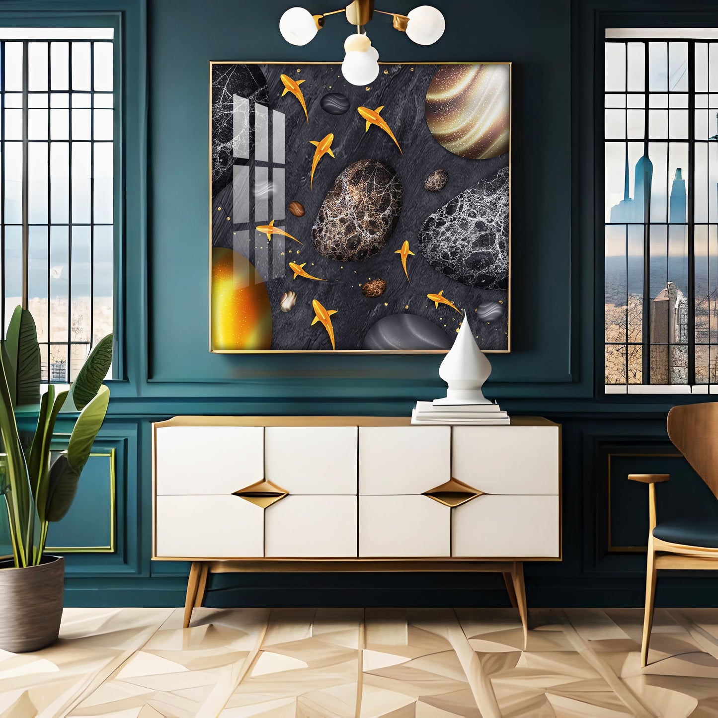 Fish With Black Background Premium Acrylic Square Wall Art