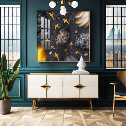 Fish With Black Background Premium Acrylic Square Wall Art
