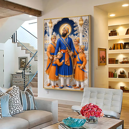 Guru Gobind Singh Ji With Sahibzade Premium Acrylic Vertical Wall Art