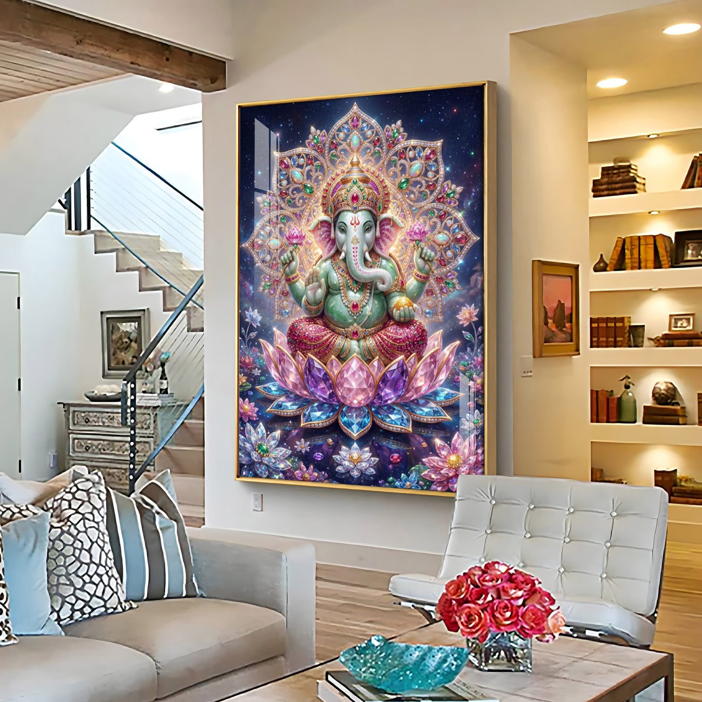 Colourful Lord Ganesha Premium Acrylic Vertical Wall Art