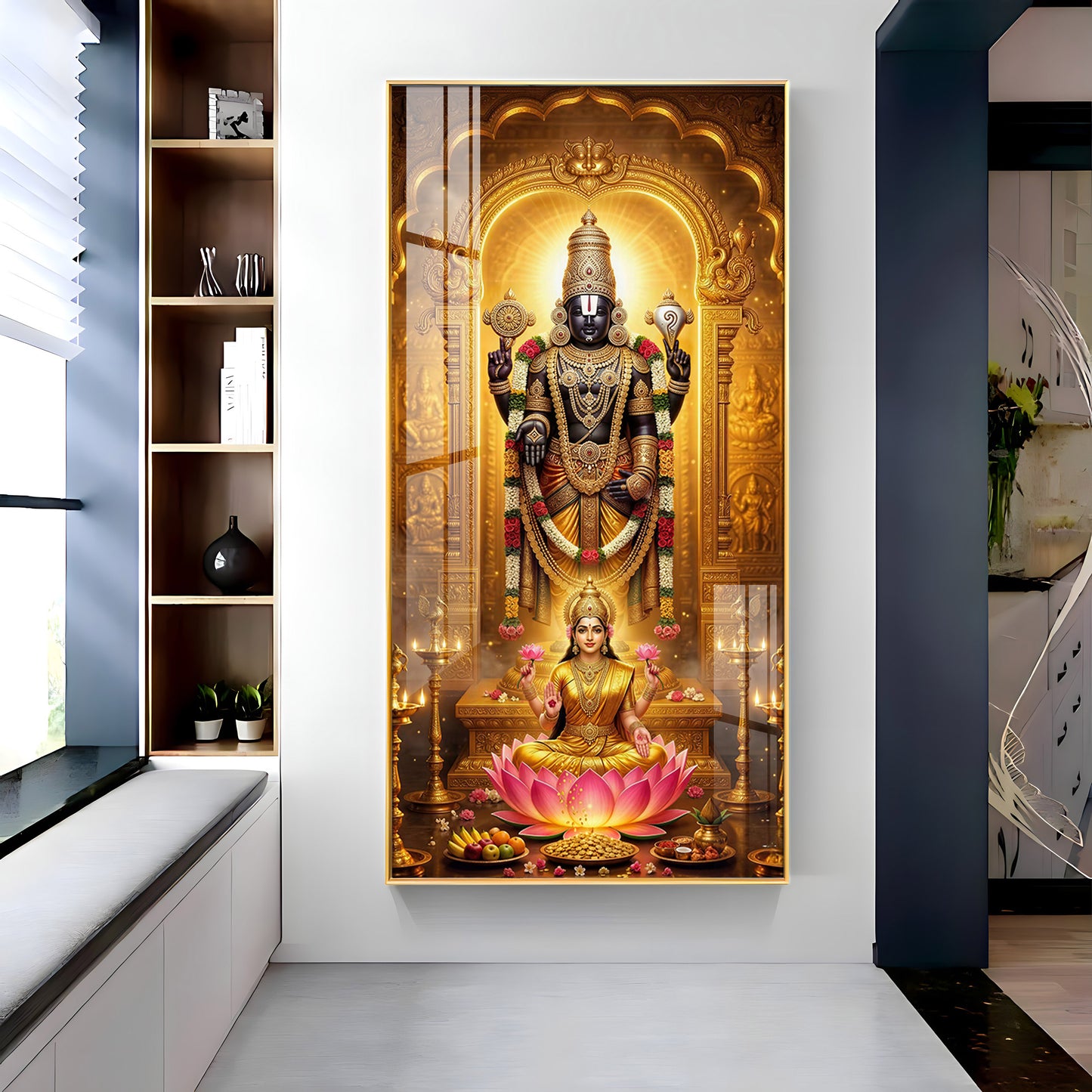 Lord Narayan With Goddess Lakshmi Premium Acrylic Vertical Wall Art
