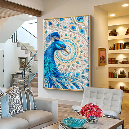 Majestic Blue Peacock Premium Acrylic Vertical Wall Art