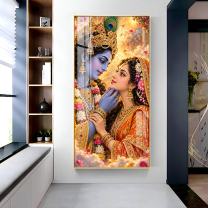 Divine Bond of Krishna and Radha Premium Acrylic Vertical Wall Art