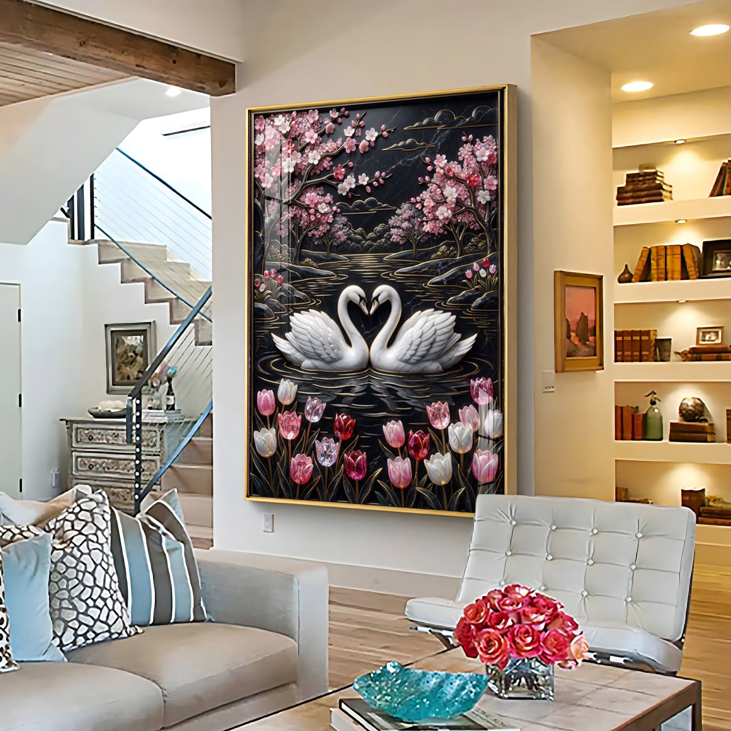 Swan Pair On A Pond Premium Acrylic Vertical Wall Art