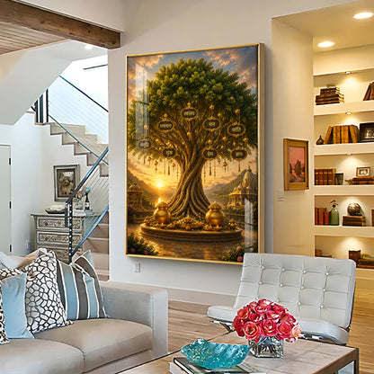 Golden Kalpavriksha Tree Premium Acrylic Vertical Wall Art