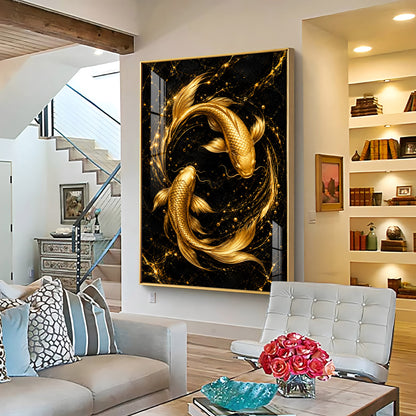 Two Luminous Golden Koi Premium Acrylic Vertical Wall Art