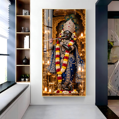 Krishna with Flute in Sanctuary Premium Acrylic Vertical Wall Art
