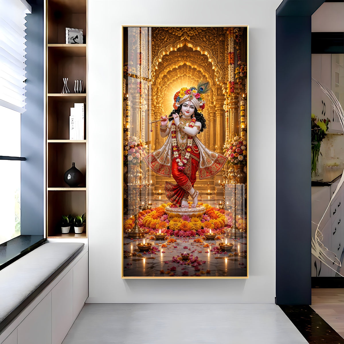 Lord Krishna With Playing Flute Premium Acrylic Vertical Wall Art