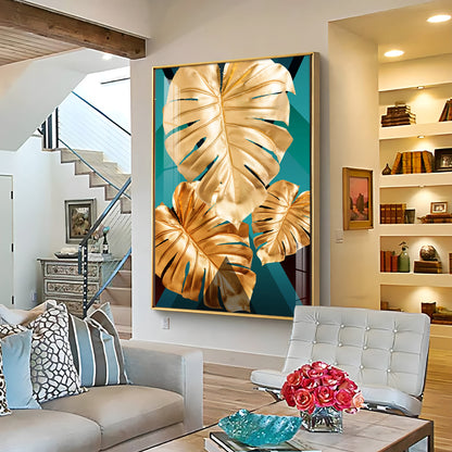 Radiant Gold Monstera Premium Acrylic Vertical Wall Art