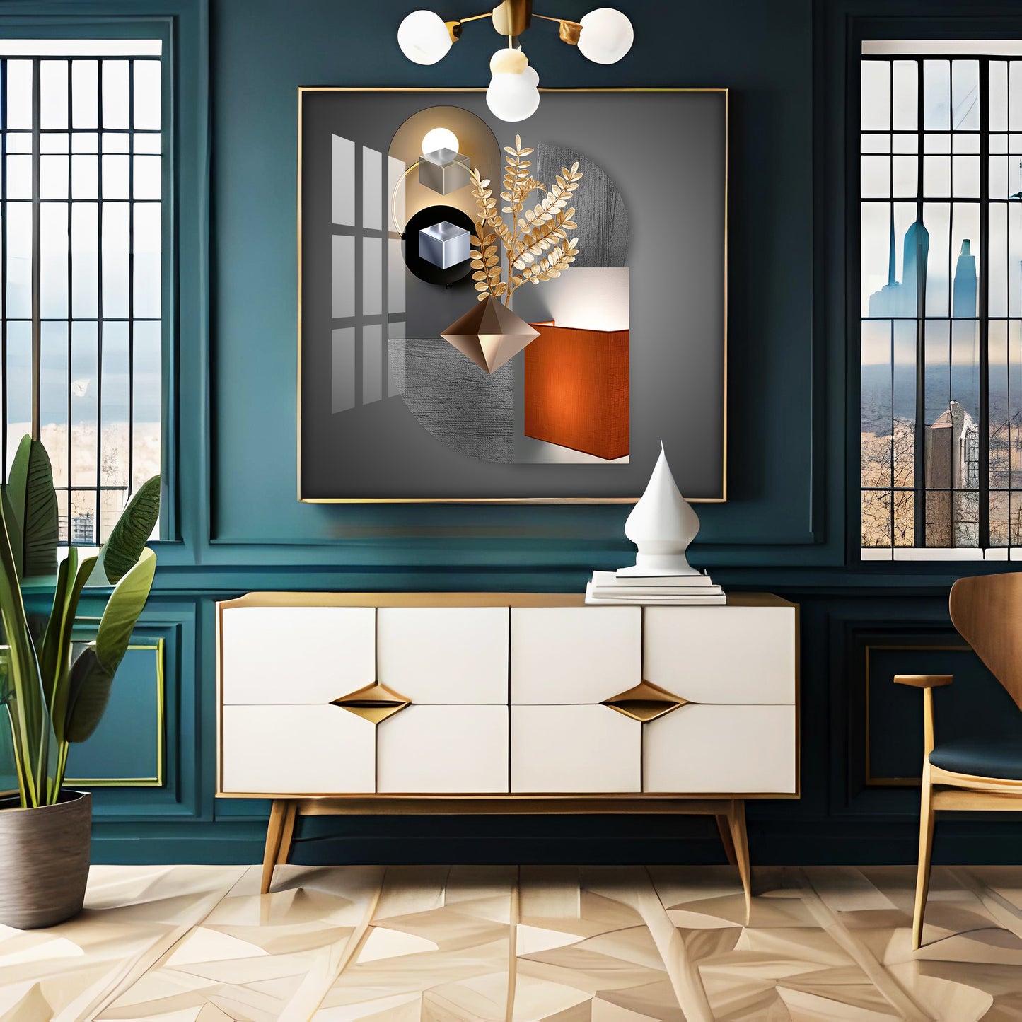 Aesthetic Combining Geometry With Gold Leaf Premium Acrylic Square Wall Art