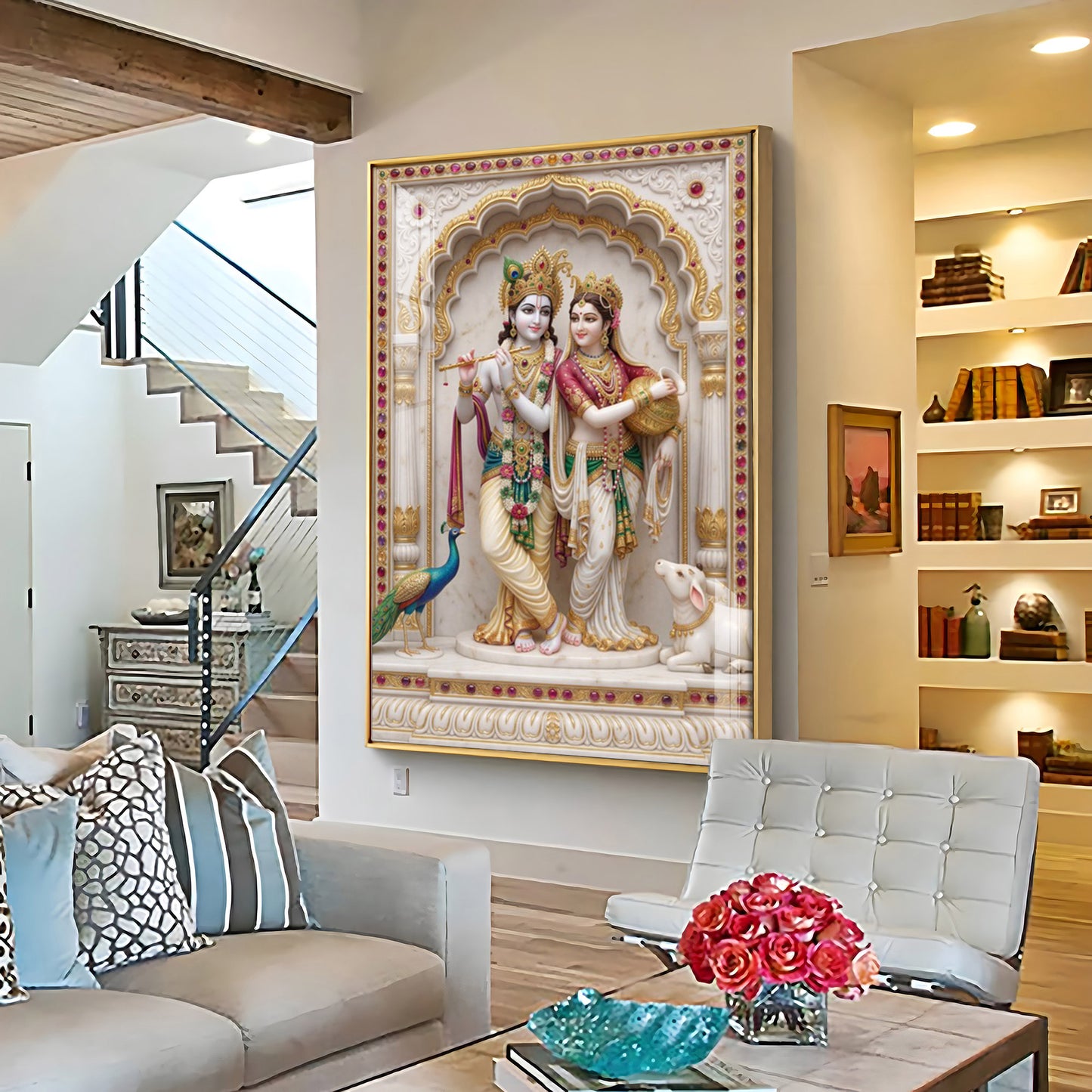 Radha Krishna Aura Premium Acrylic Vertical Wall Art