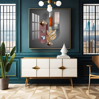 Geometric Designs With Gold Leaf Premium Acrylic Square Wall Art