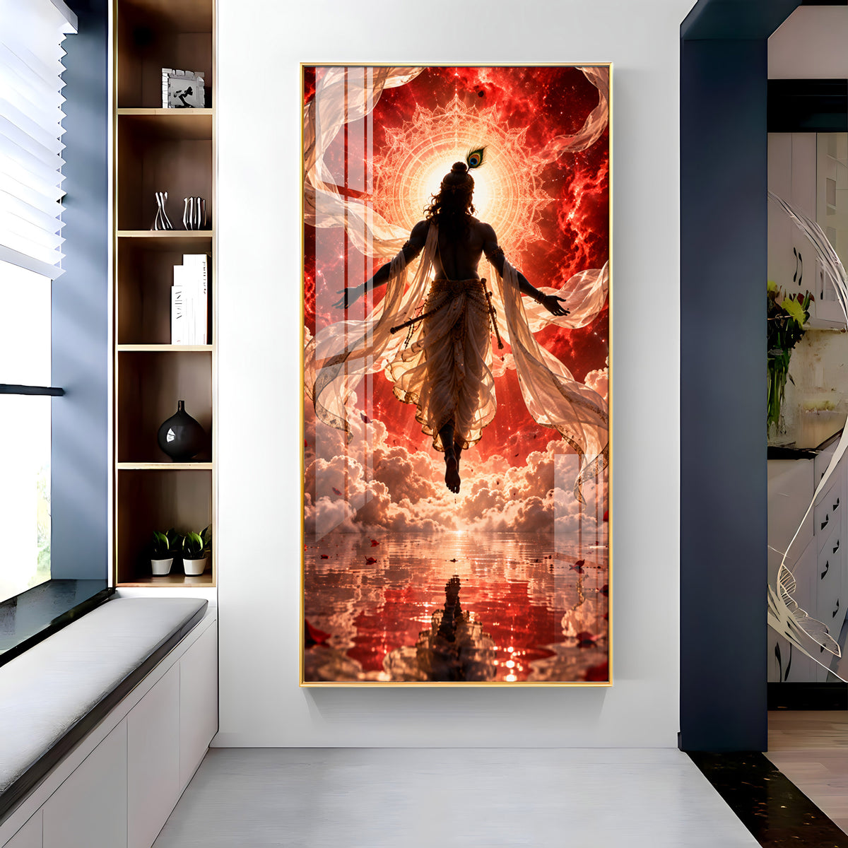 Divine Krishna Cosmic Aura Premium Acrylic Vertical Wall Art