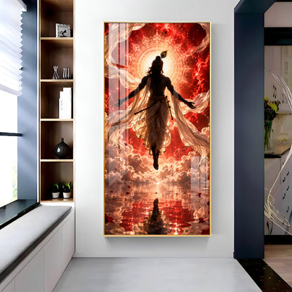 Divine Krishna Cosmic Aura Premium Acrylic Vertical Wall Art