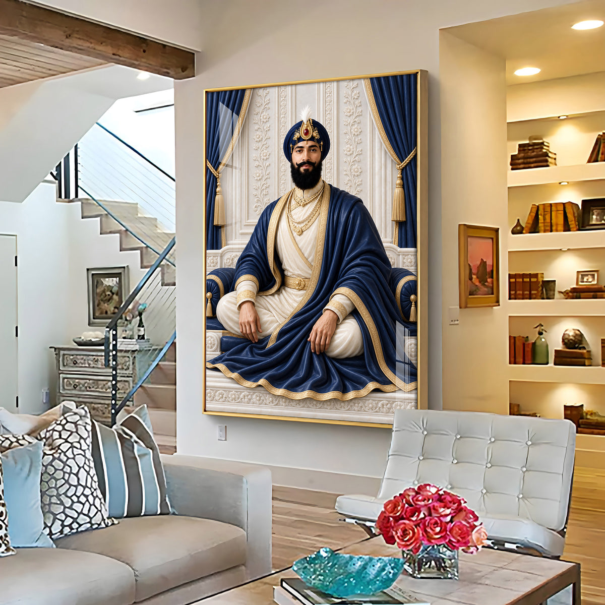 Guru Gobind Singh Ji In Blue Attire Premium Acrylic Vertical Wall Art