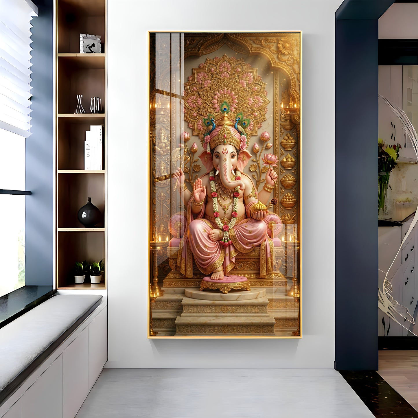 Divine Luminescence Ganesha Throne Premium Acrylic Vertical Wall Art