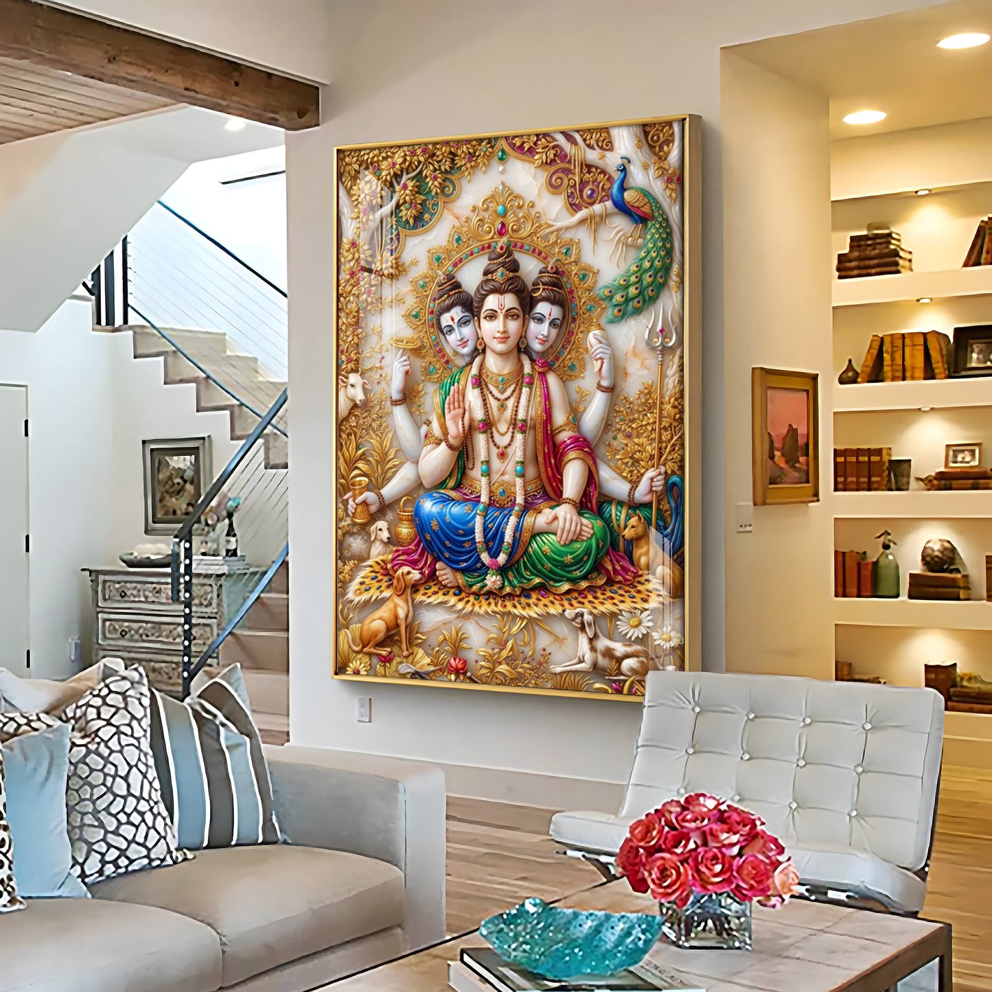 Hindu Lord Dattatreya Swamy Premium Acrylic Vertical Wall Art
