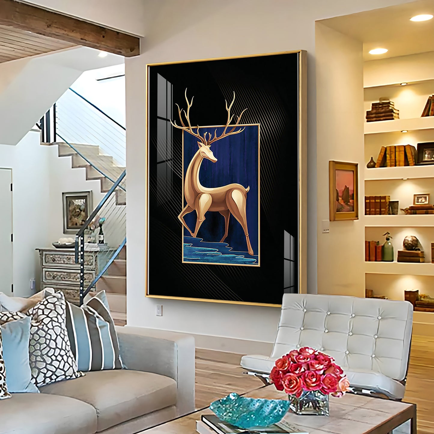 Majestic Golden Deer Premium Acrylic Vertical Wall Art