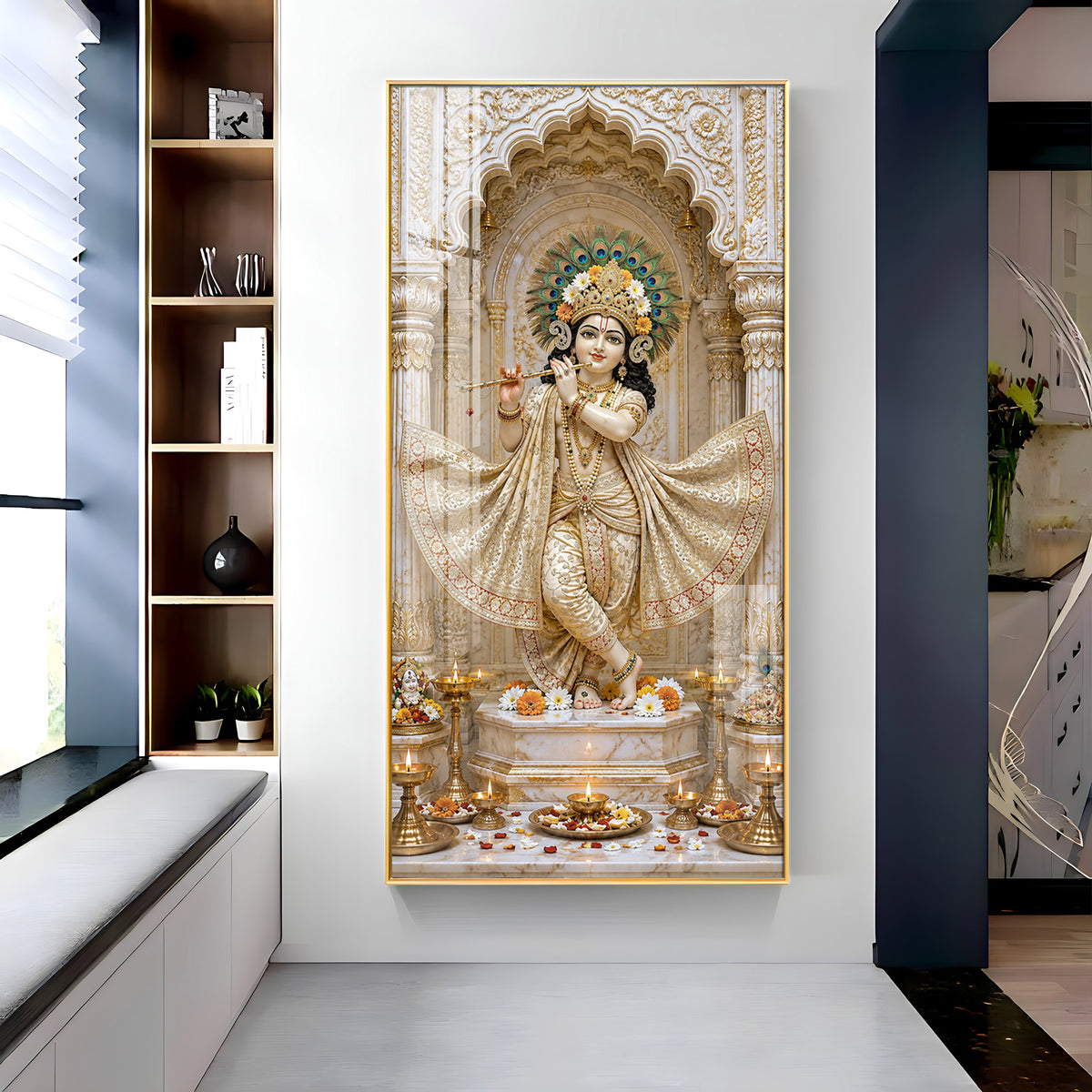 Shri Krishna Playing Flute Premium Acrylic Vertical Wall Art