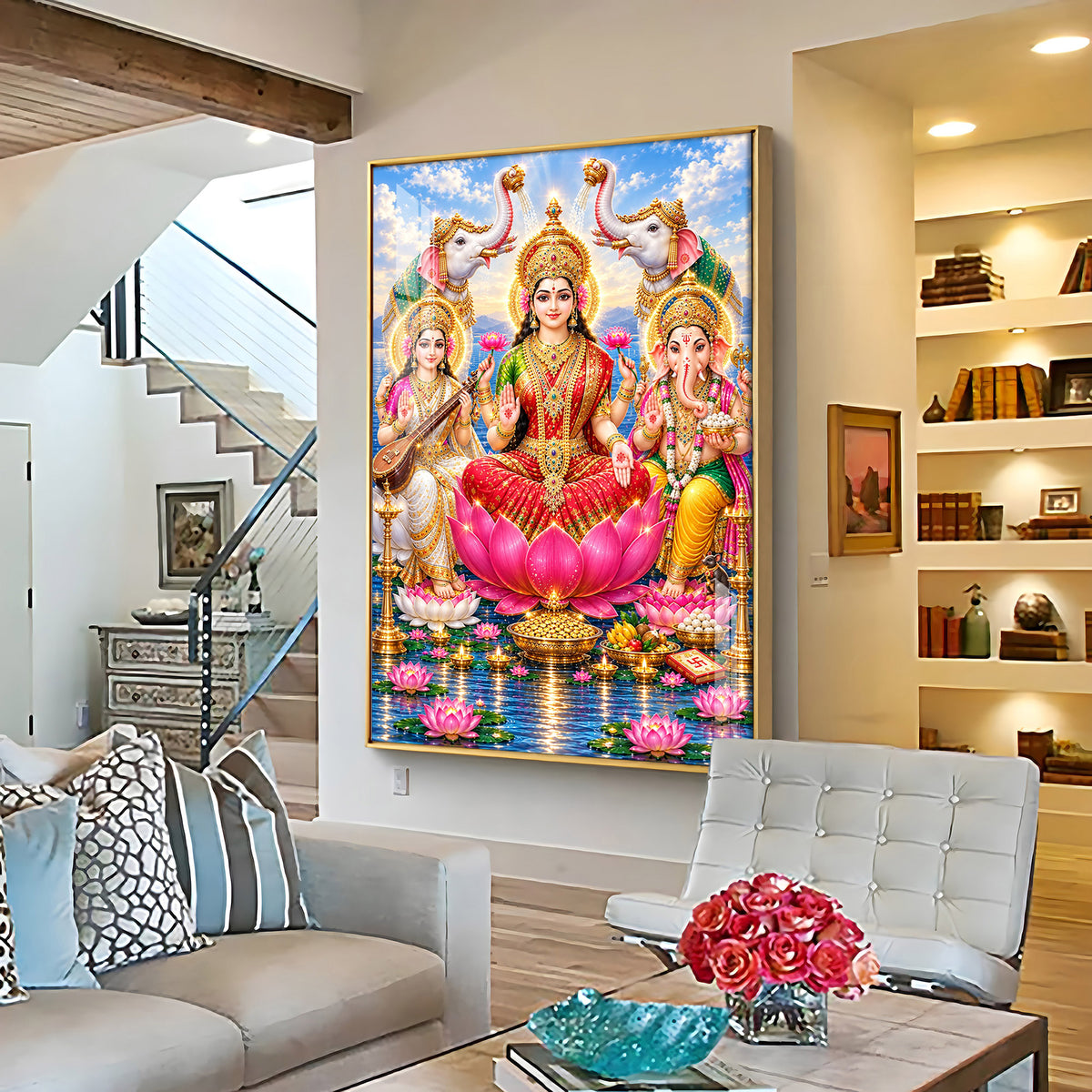 Maa Lakshmi, Saraswati & Ganesha Premium Acrylic Vertical Wall Art