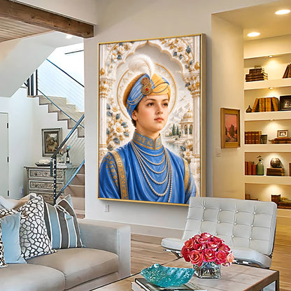 Guru Harkrishan Sahib Ji In Blue Attire Premium Acrylic Vertical Wall Art