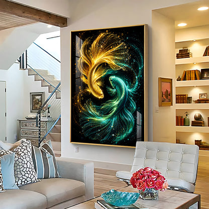 Luminous Gold Fish Premium Acrylic Vertical Wall Art