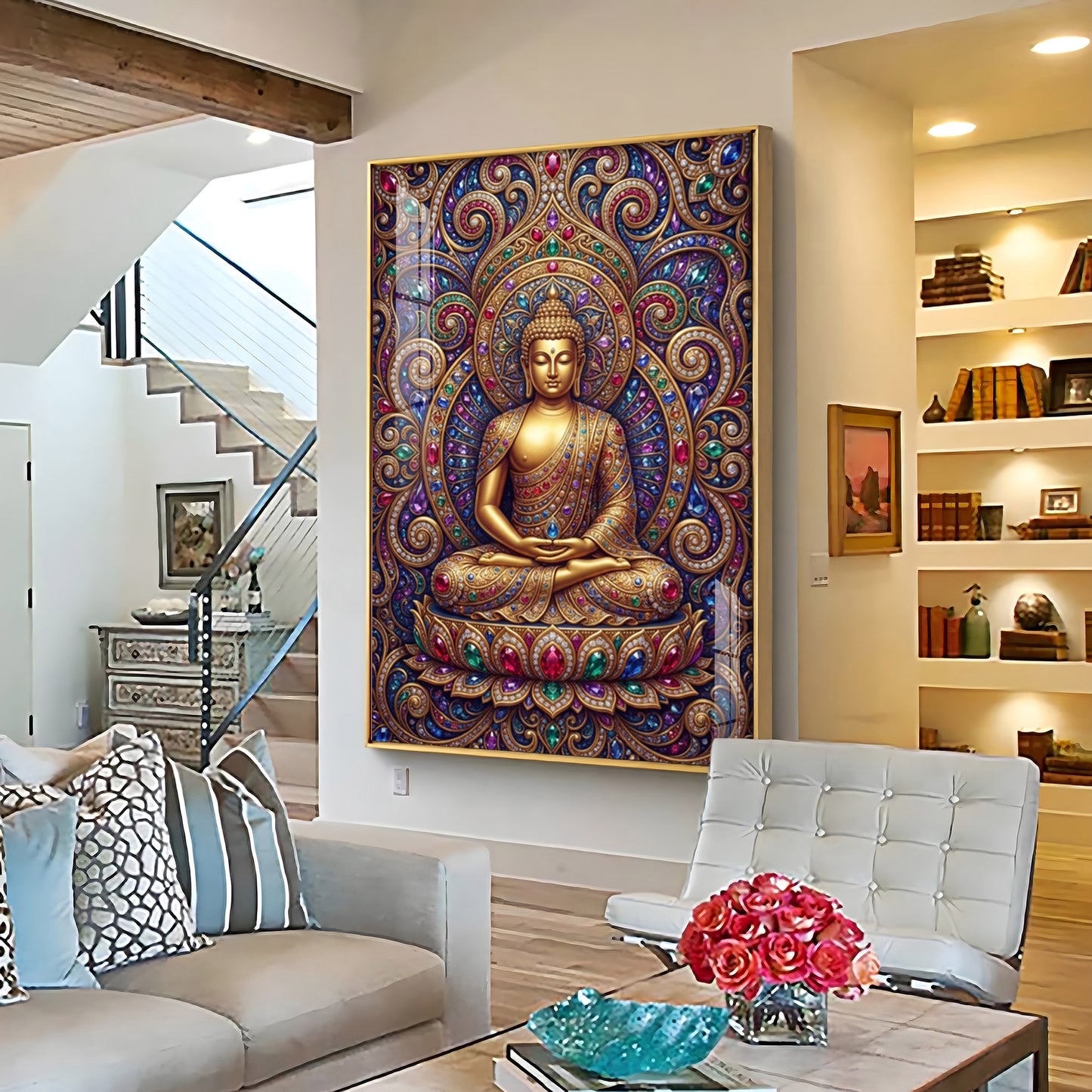 Colourful Meditating Buddha Premium Acrylic Vertical Wall Art